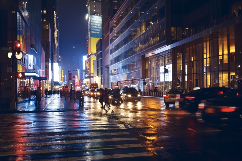 outdoors, 5K, lights, united states, new york, city life, crowd, illuminated, large group of people, road, cityscape, city street, cars, fluorescent light