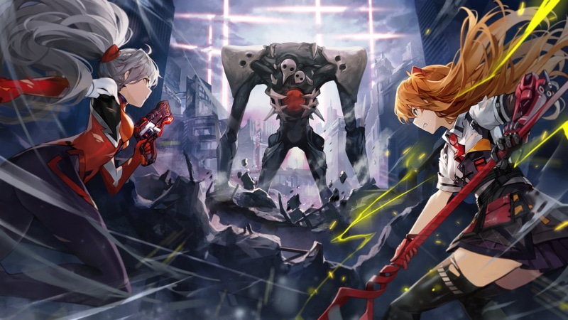 stockings, gun, Sachiel (Evangelion), 1080P, long hair, Asuka Langley Soryu, gray hair, redhead