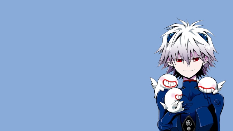 standing, Kaworu Nagisa, colored background, female likeness, representation, nature, Neon Genesis Evangelion, sky, blue background, art and craft, angel