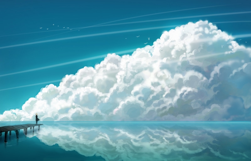 skyscapes, nature, water, anime, 2K, multiscreen, blue, clouds