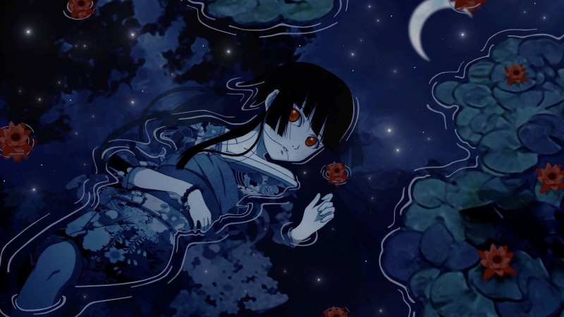 Jigoku Shoujo, abstract, blue, human representation, close-up, reflection, Enma Ai, sky, space, star - space, no people, night, paint, art and craft, pattern