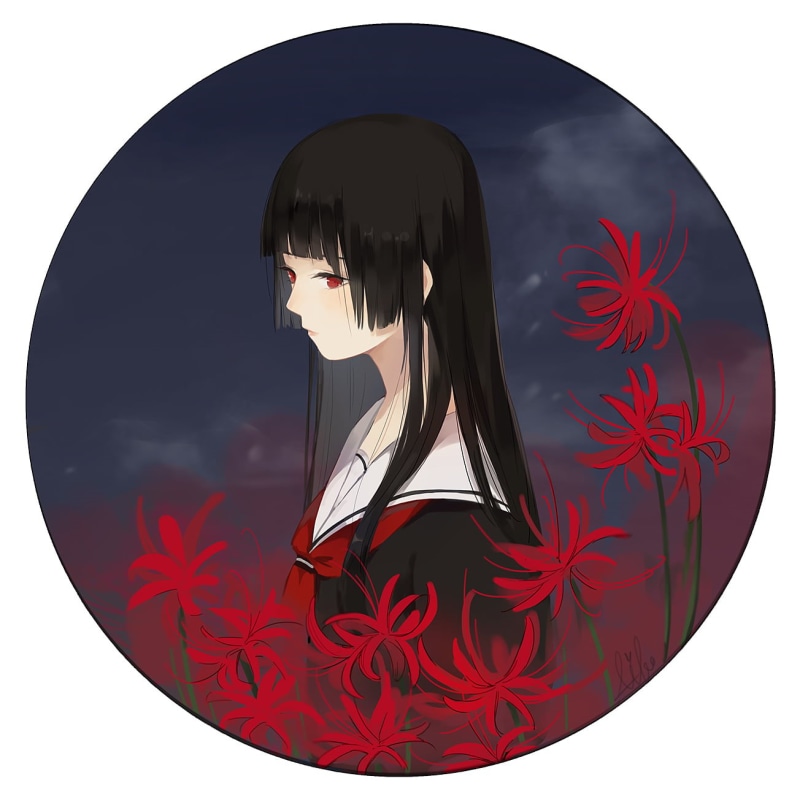 Jigoku Shoujo, indoors, people, valentines day - holiday, flowering plant, positive emotion, circle, love, plant, flower, red, emotion, Enma Ai, studio shot