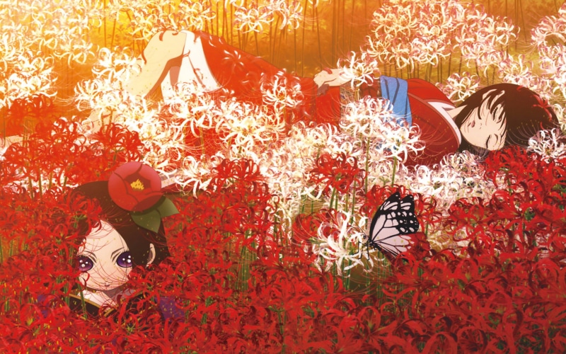 no people, representation, high angle view, day, Jigoku Shoujo, plant, floral pattern, beauty in nature, red, Enma Ai, nature, pattern, sunlight, flower