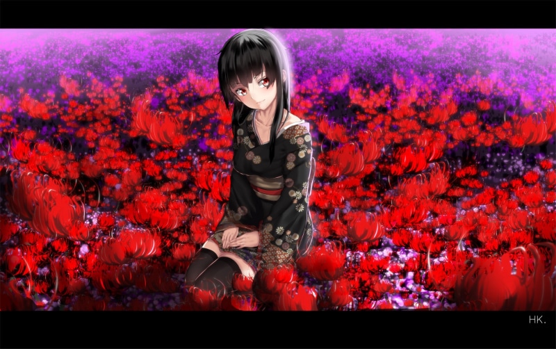 portrait, Enma Ai, front view, 1080P, nature, women, lifestyles, contemplation, young adult, females, Jigoku Shoujo, flowering plant, looking at camera