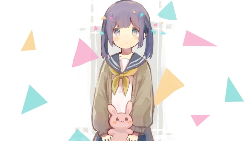 minimalism, triangle, anime, sailor uniform, anime girls, white background, manga, 1080P, schoolgirl, purple hair, simple background