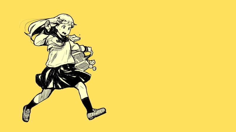 yellow background, anime girls, minimalism, sailor uniform, simple background, adult, long hair, women, running, full length, colored background, copy space