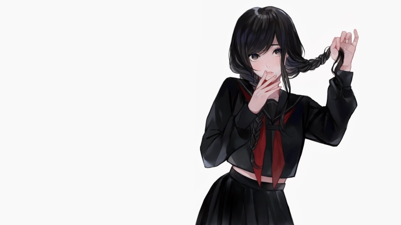 sailor uniform, manga, Black clothes, 1080P, anime, black hair, white background, anime girls, white