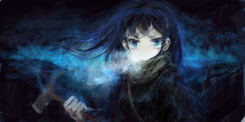 op center, original, weapon, 1080P, lm7, hair, blue, scarf, eyes