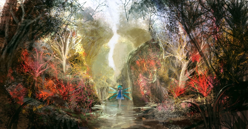 2K, wings, cirno, scenic, lm7, op center, landscape, touhou
