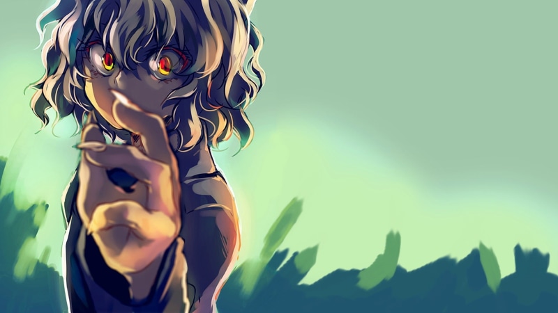 leaf, women, nature, side view, females, 1080P, outdoors, adult, hair, blue, sky, one person, hairstyle, costume, Neferpitou, Hunter x Hunter, standing
