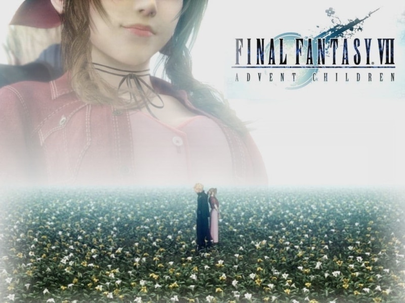 Advent Children, Aerith Gainsborough, Blonde Hair, hd, flowers, final, fantasy, field, aerith, art, anime, children, brown hair, advent, 480P
