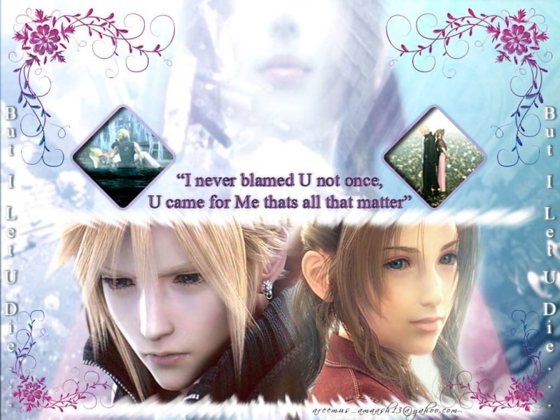 portrait, Final Fantasy VII: Advent Children, western script, innocence, women, front view, Aerith Gainsborough, emotion, togetherness, two people, females