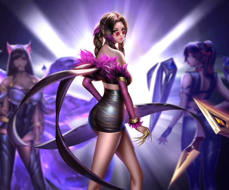 Liang-Xing, Jessie Rasberry, fan art, video game girls, brunette, Final Fantasy, video game characters, K/DA, illustration, Tifa Lockhart, 4K, artwork