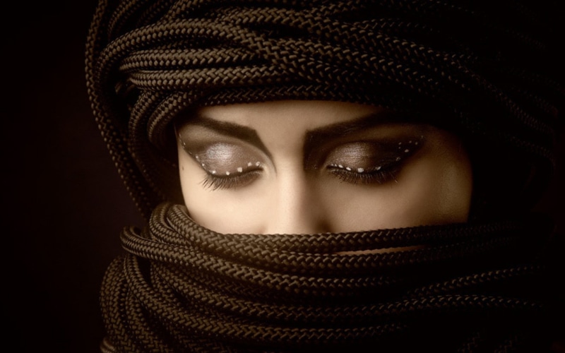 model, covering face, 1080P, ropes, closed eyes, portrait, women