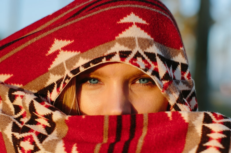 one person, body part, child, red, face, young adult, human body part, women, portrait, scarf, outdoors, celebration, covering face, childhood, human face