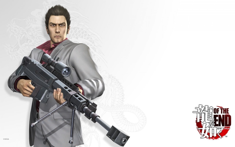 looking at camera, three quarter length, young adult, technology, hairstyle, adult, weapon, waist up, studio shot, standing, end, ryu ga gotoku, amusement vision