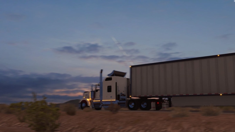 American Truck Simulator, building exterior, truck, nature, 720P, vehicle trailer, built structure, motor vehicle, outdoors, day, desert, mode of transportation