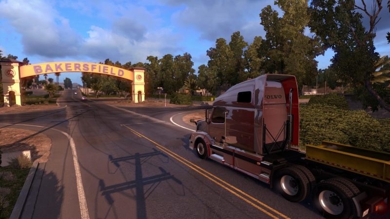 street, plant, Volvo, cloud - sky, land vehicle, road, sunlight, mode of transportation, transportation, outdoors, sky, direction, American Truck Simulator