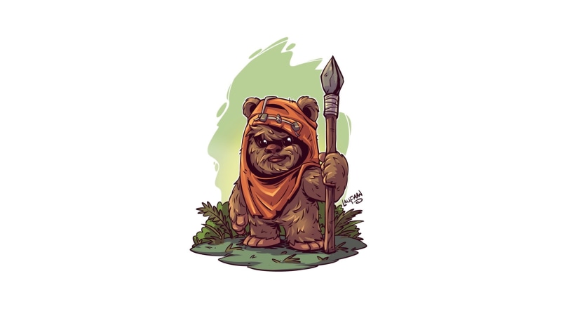artwork, Derek Laufman, Star Wars, simple background, Ewok, white background, 1080P