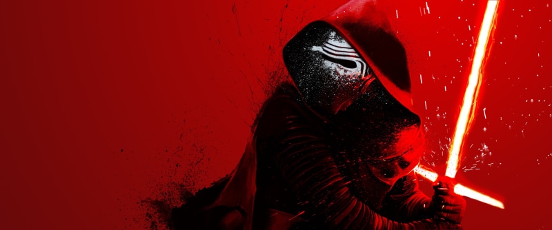 Red Background, Lightsaber, Star Wars: The Force Awakens, ultra, Kylo Ren, 2K, wide