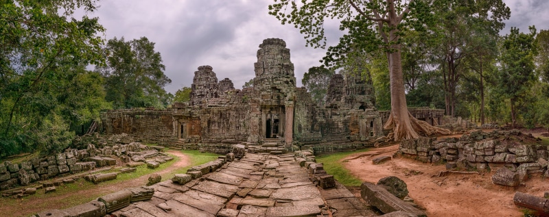 travel destinations, siem, old, Cloudy, Asia, history, stone material, reap, no people, panorama, tourism, nature, belief, place of worship, plant, archaeology