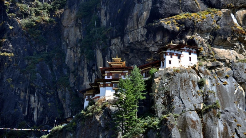 mountain, cliffs, nature and landscapes, 1080P, trees, bhutan, monastery