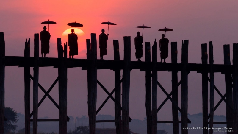 amarapura, 2K, monks, Asia, bein, myanmar, u, bridge