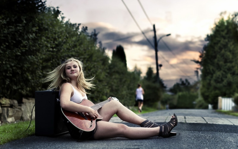 Loving, Girl, Guitar, 1080P, Play, Side, Road, Sitting, Music