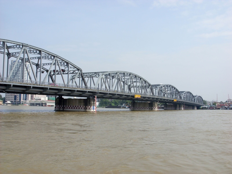 bridge, thailand, alloy, transportation, architecture, arch bridge, water, chao phraya, outdoors, architectural column, krungthon, infrastructure, river