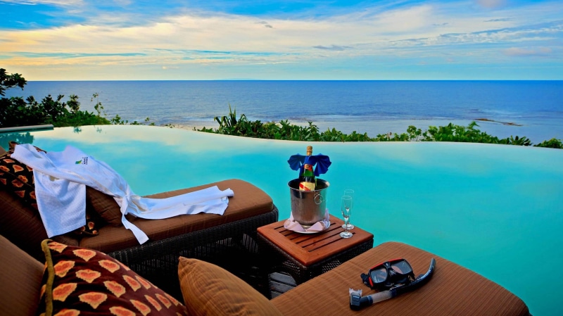 view, island, blue, overlooking, 2K, infinity, loungers, islands, pool, ocean, relax, aqua, tropical, south-, lagoon, paradise