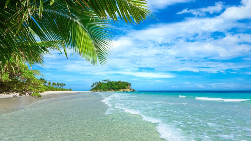 tropical, summertime, landscape, horizon, travel, 4K, scenery, island, amazing, blue sky, palm, beach, exotic, stunning