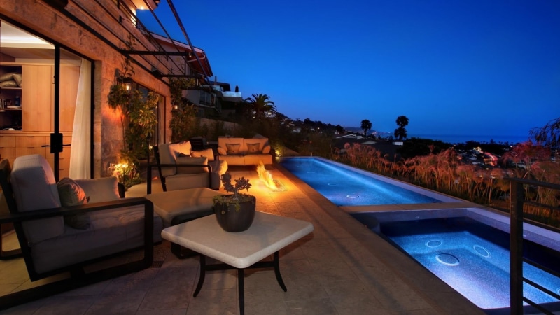 1080P, lighting equipment, dusk, villa, built structure, lighting, architecture, resort town, penthouse apartment, apartment, resort, swimming pool, evening
