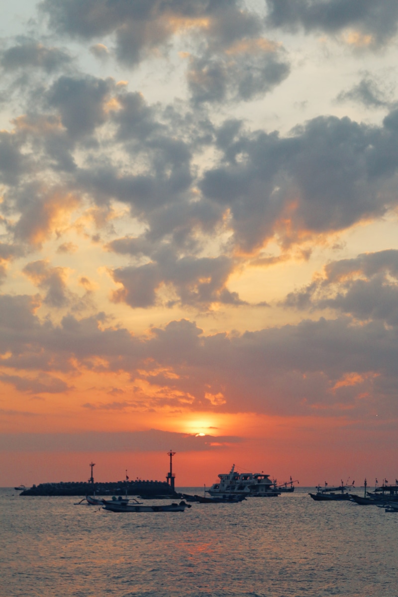 sailboat, jimbaran beach, nautical vessel, water, 5K, scenics - nature, transportation, cloud - sky, tranquility, orange color, mode of transportation