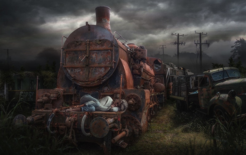 vehicle, model, women, 1080P, wreck, train, rust