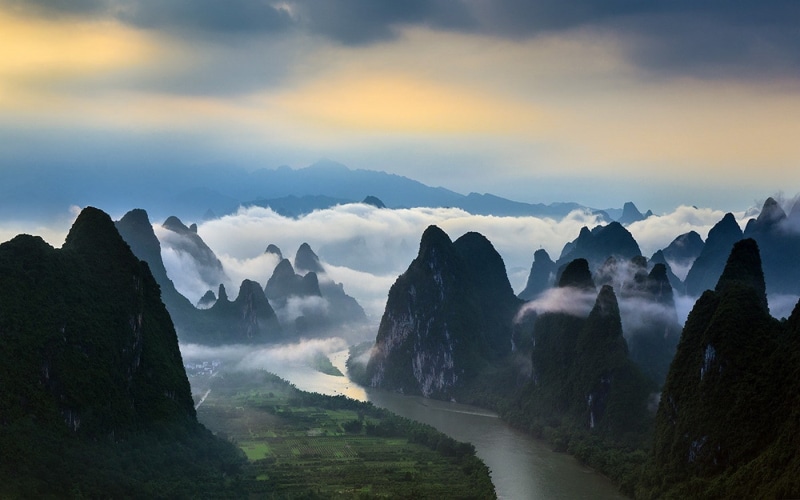 environment, fog, panoramic, sky, nature, no people, mountain range, outdoors, clouds, landscape, non-urban scene, cloud - sky, mountain peak, sunset, 720P