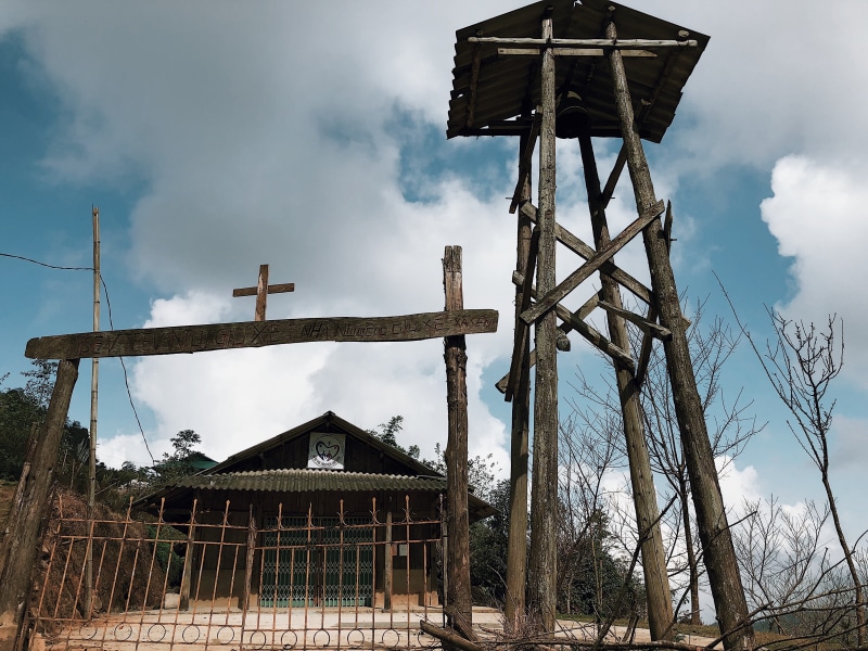 sky, 4K, wood - material, nature, vietnam, building exterior, church, tree, abandoned, cloud - sky, outdoors, barrier, sa pa, metal, fence, obsolete, low angle view