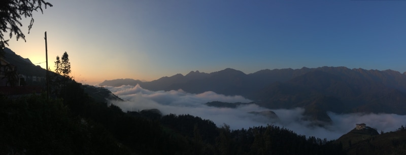 silhouette, 50 fansipan, beauty in nature, sky, cloud - sky, pine woodland, sunrise, scenics - nature, mountain, plant, sapa, fog, mountain peak, vietnam