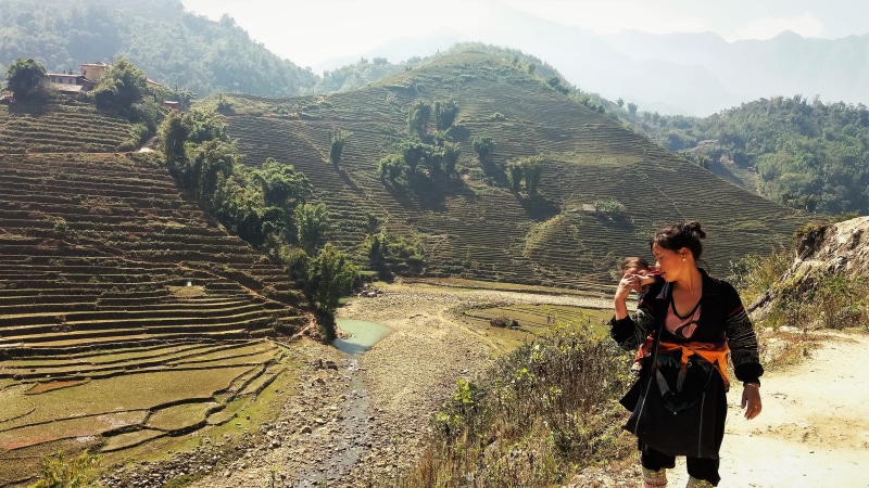 people, green, women, travel, young adult, vietnam, adult, men, world, real people, outdoors, plant, two people, mountain, young men, backpack, scenics - nature