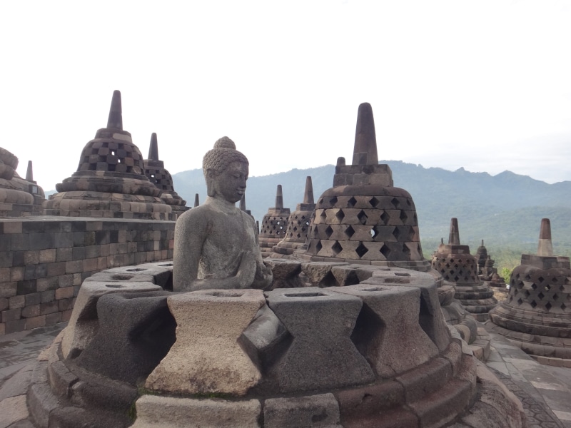 Temple, religion, fernöstlich, buddhism, Borobudur, clear sky, ornate, travel, stone material, outdoors, travel destinations, built structure, asia, place of worship