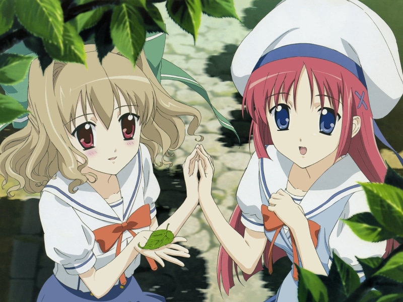 plant part, female likeness, anime, craft, hand in hand, hands, outdoors, 720P, two, aisia, toy, no people, females, human representation, digital