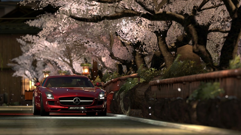 mode of transportation, city, plant, night, tree, red, transportation, road, freshness, motor vehicle, on the move, benz, mercedes, illuminated, growth