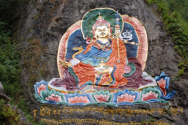 creativity, 2K, multi colored, religion, mural, day, spirituality, outdoors, no people, history, painted image, female likeness, guru rinpoche, craft