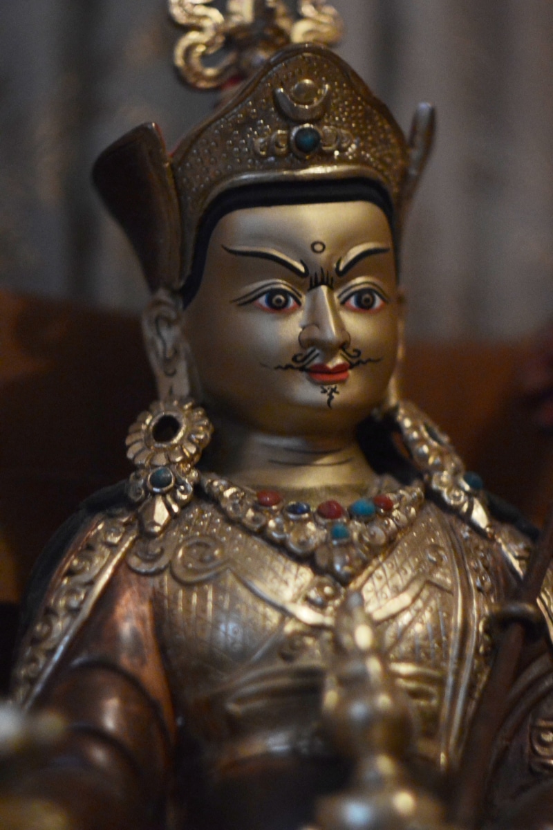 representation, religion, guru padmasambhava, vajrayana, female likeness, human representation, belief, tibet, ornate, indoors, craft, focus on foreground