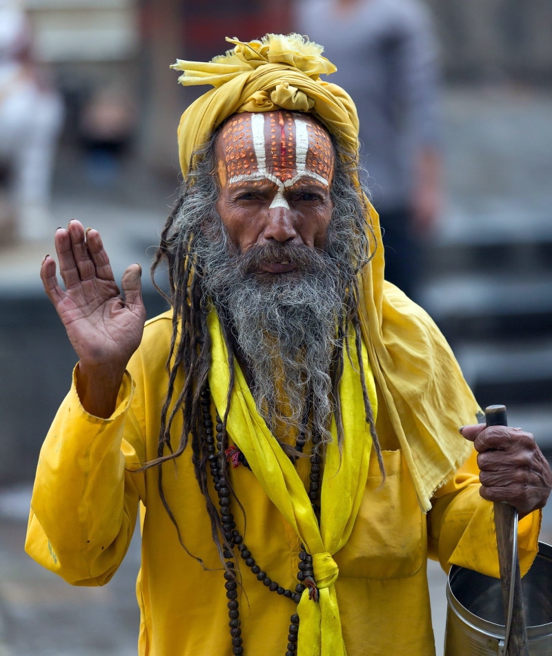 real people, adult, yellow, wooden, facial hair, hairstyle, belief, man, palm, beard, hindu, males, raising, 1080P, guru, outdoors, portrait, senior adult