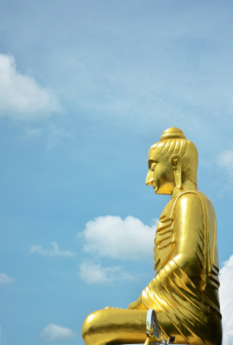 art, religion, พระ, phathots picture, blue, colored, adoration, sitting, low angle view, thailand, buddhism, statue, thailand temple, cloud - sky, day