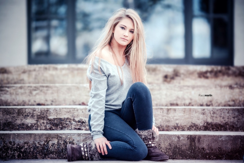 blonde, women, model, straight hair, looking at viewer, Pascal Martin, bare shoulders, long hair, 1080P
