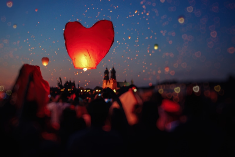 togetherness, group of people, heart, illuminated, heart shape, mood, flying, women, valentines day - holiday, lantern, atmospheric, love, nature, sky
