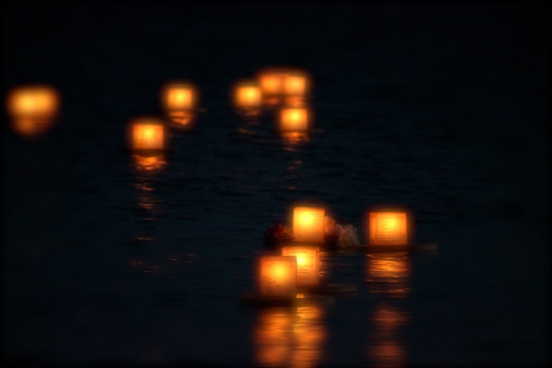 lantern, reflection, illuminated, lamp, transportation, paper, motion, sea, no people, fire, festival, journey, sky, light, car, religion, culture, road