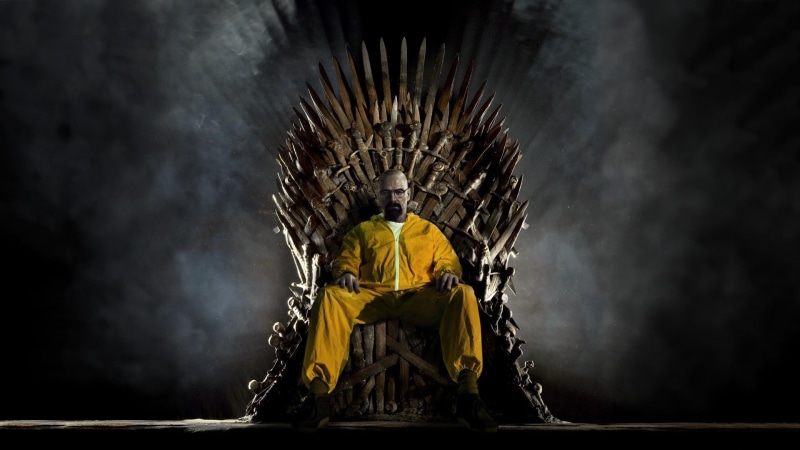 adult, clothing, activity, Walter White, indoors, Breaking Bad, religion, crown, Iron Throne, smoke - physical structure, belief, celebration, architecture