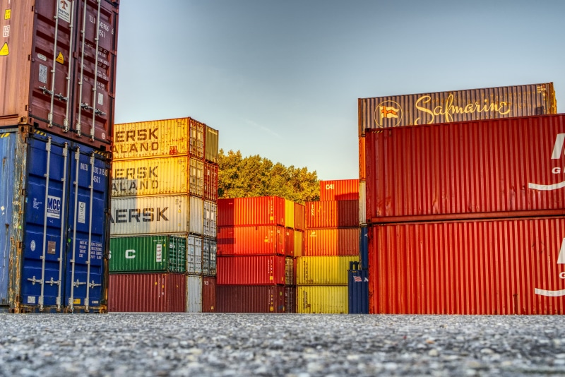germany, building exterior, outdoors, transportation, marketing hub, day, high dynamic range, port, street, loading, colorful, 5K, city, autumn, container handling